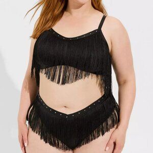 Torrid Size 1 Glam Lurex Fringe Bralette + Fringe Panty Set